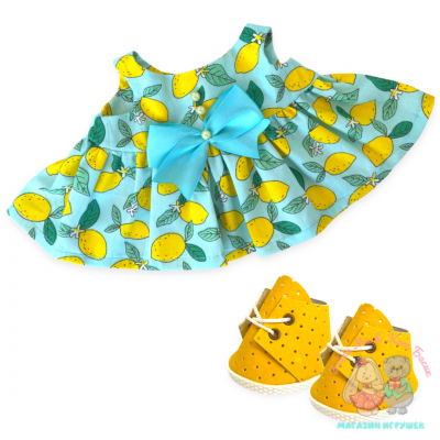 Комплект "Лимонный" - платье и ботиночки для кошечки Ли-Ли